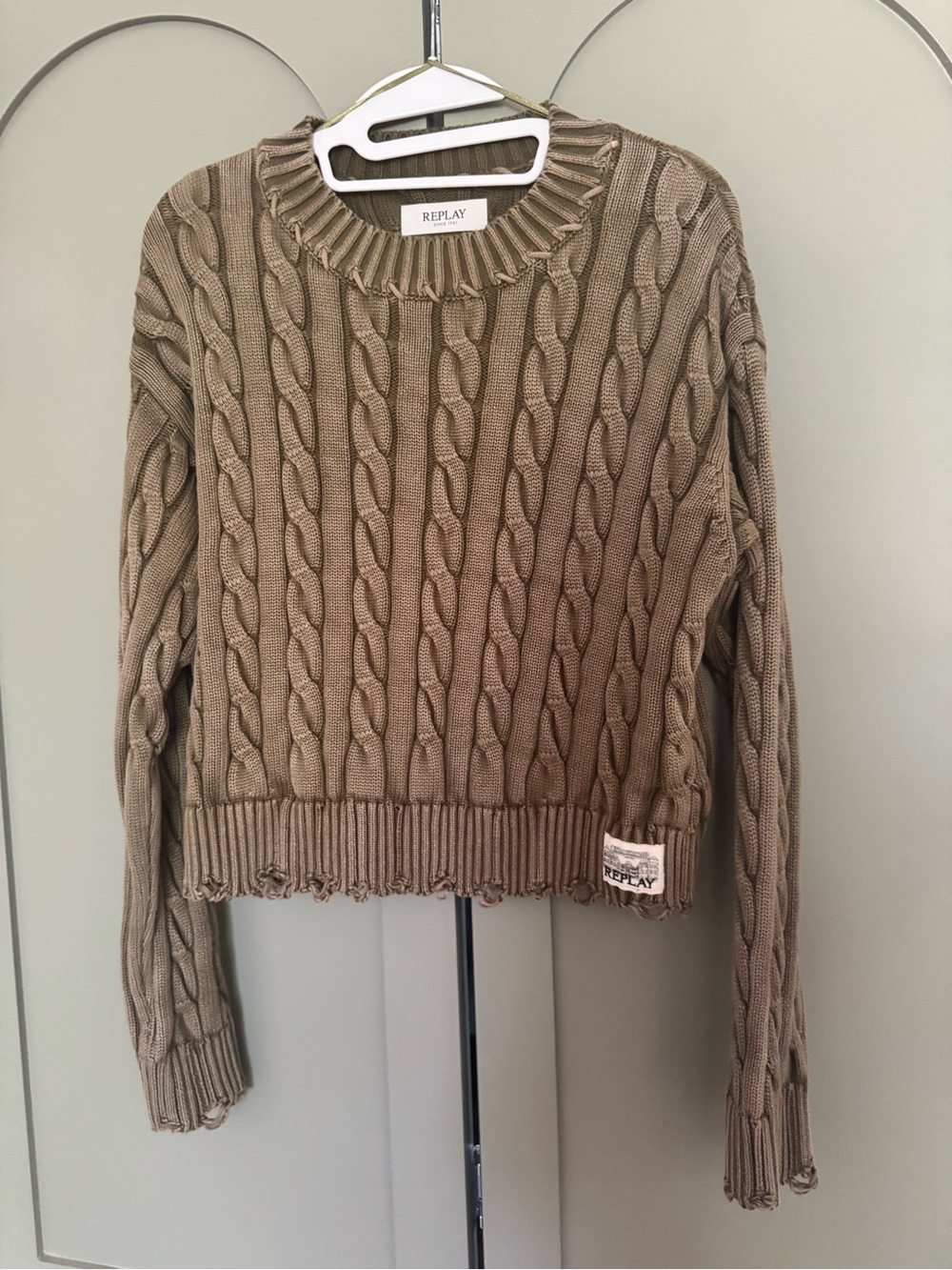 REPLAY Green Cable-Knit Crewneck Sweater